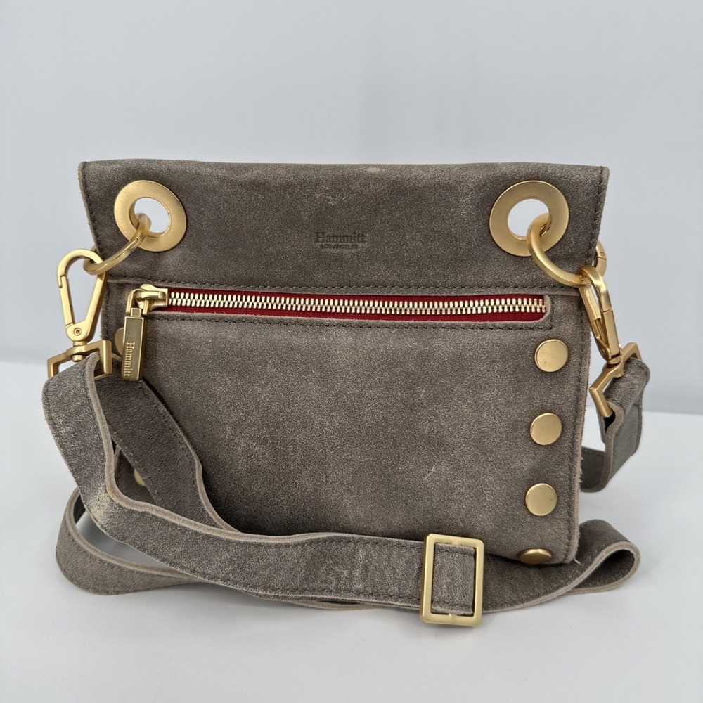 Hammit Tony Small Leather Crossbody grey gold red Designer Metal Sleek Everyday